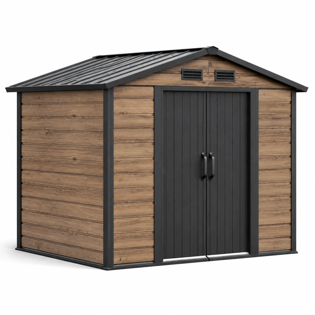 Abri de jardin en acier et résine marron/noir avec ventilation