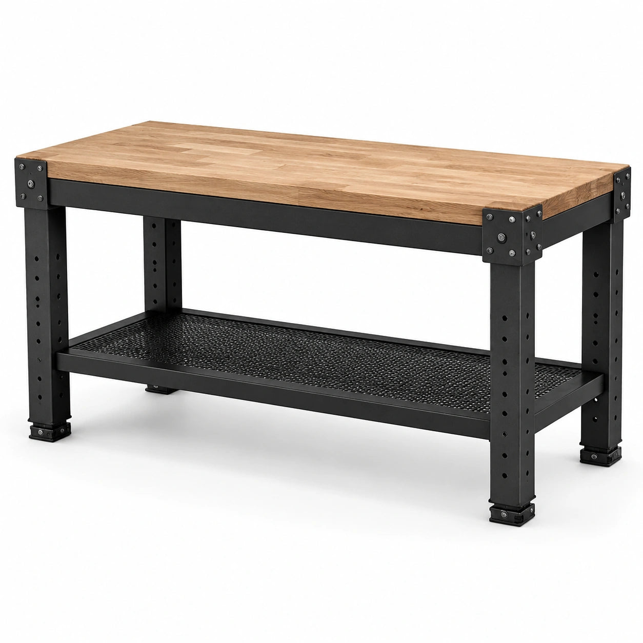 Établi en bois et métal avec étagère en maille 120 x 60 x 90 cm