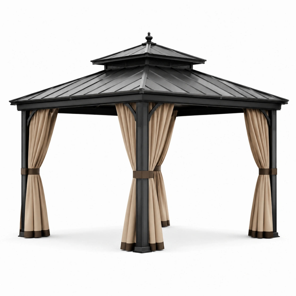 Pavillon en aluminium avec toit en acier et rideaux en polyester 3x3m