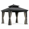 Pavillon en aluminium avec toit en acier et rideaux en polyester 3x3m anthracite / beige