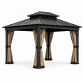 Pavillon de jardin en métal avec toit double et rideaux 3x4m