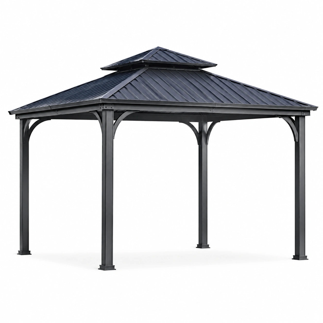 Tonnelle en aluminium avec toit en acier galvanisé noir