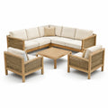 Salon de jardin en teck et corde beige avec coussins