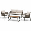 Ensemble de meubles d'extérieur en métal et bois avec coussins en polyester beige