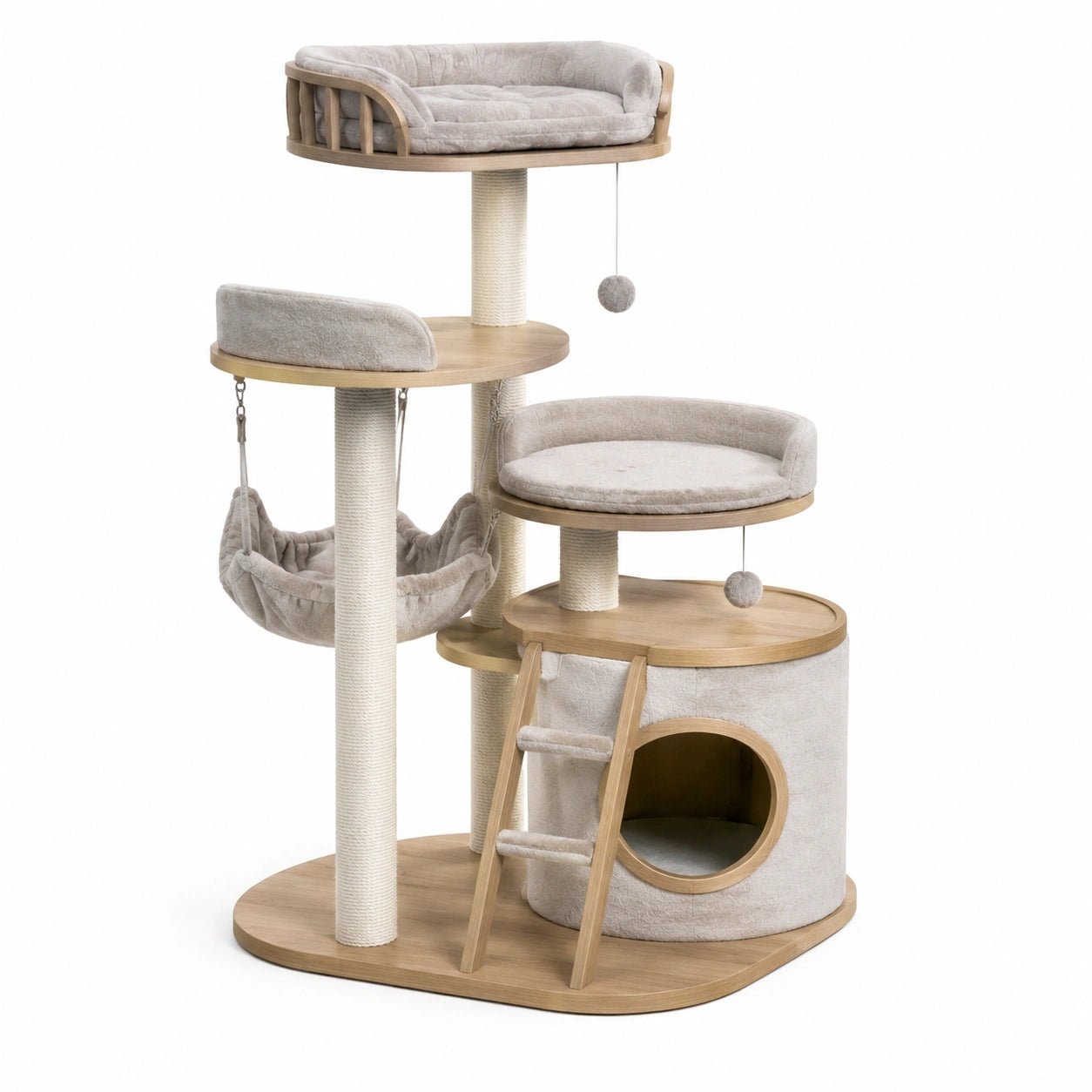 Arbre à chat bois avec sisal et tissu polyester beige