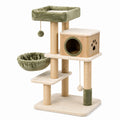 Arbre à chat en bois, sisal et peluche beige/vert 120 cm