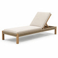 Chaise longue en bois de teck avec coussins en lin beige