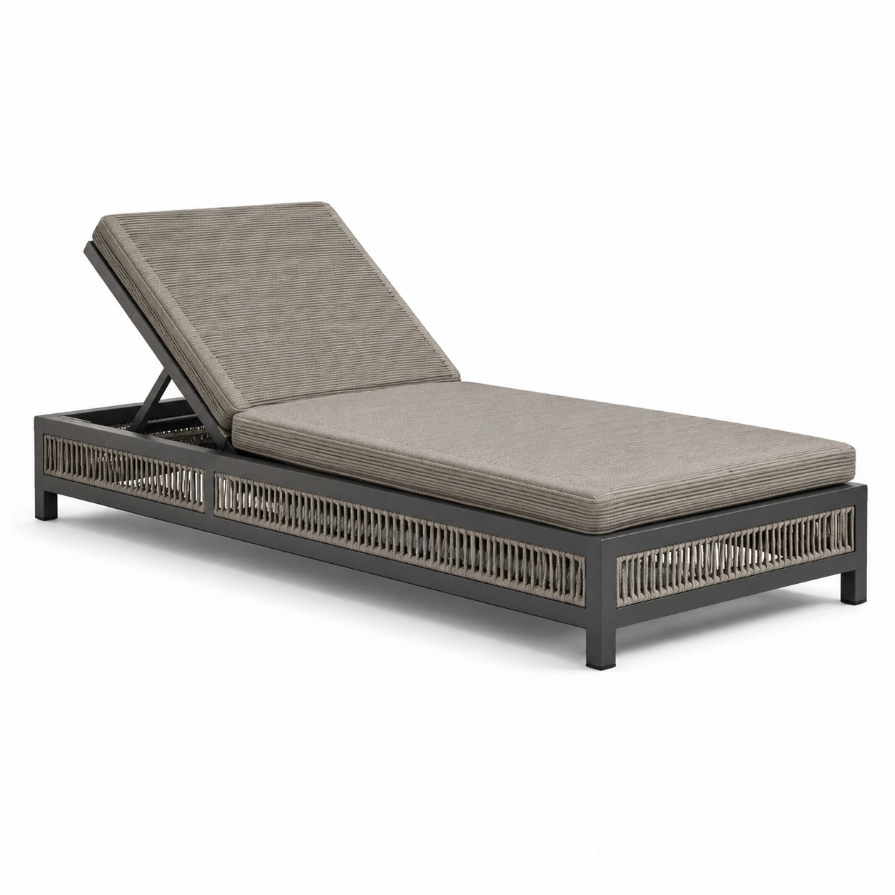 Chaise longue en aluminium et corde gris 195x65x32 cm