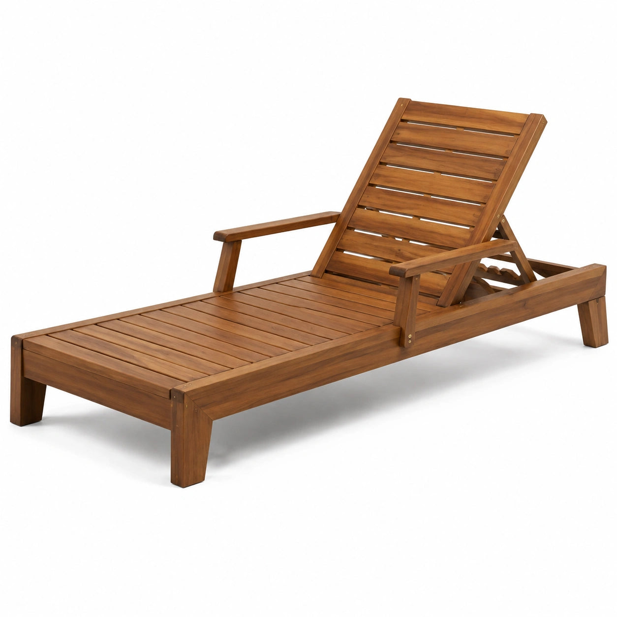 Chaise longue en bois d'acacia avec dossier réglable, 200 x 65 x 30 cm