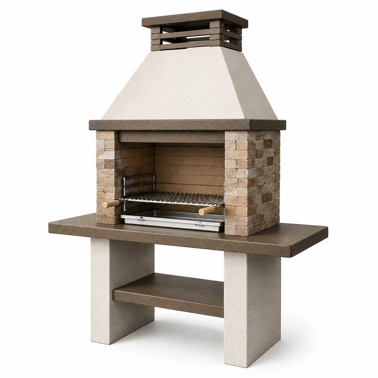 Barbecue en béton et briques réfractaires beige/marron 120x60x210 cm