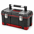 Caisse à outils en plastique avec poignées en aluminium et compartiments acryliques