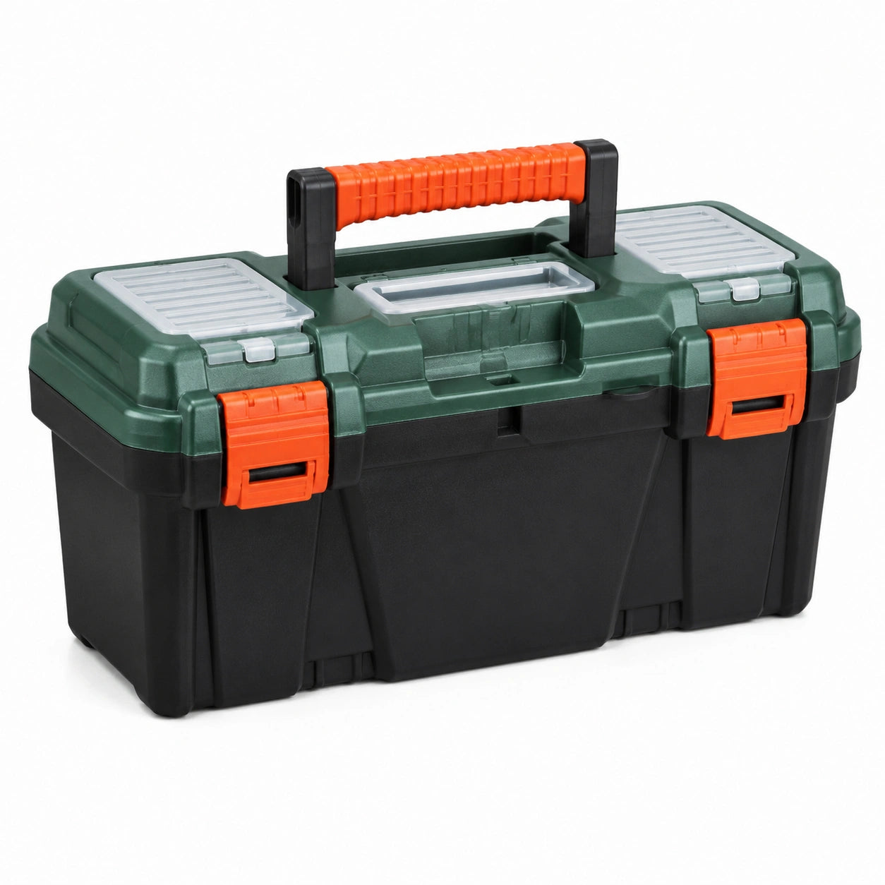 Boîte à outils en plastique avec verrouillage et poignée 45 x 25 x 22 cm noir/vert/orange