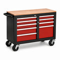 Chariot à outils en métal avec plateau en bois 10 tiroirs rouge/noir