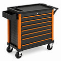 Chariot à outils en acier noir/orange avec 7 tiroirs