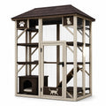 Enclos pour chat en bois et métal grillagé beige 200x120x180 cm