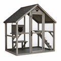 Enclos pour chat en bois et métal avec toit bitumé gris/noir