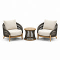 Ensemble bistrot 2 fauteuils en corde synthétique et table basse en bois massif