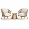 Ensemble bistrot avec 2 fauteuils et table en bois d'acacia et corde beige